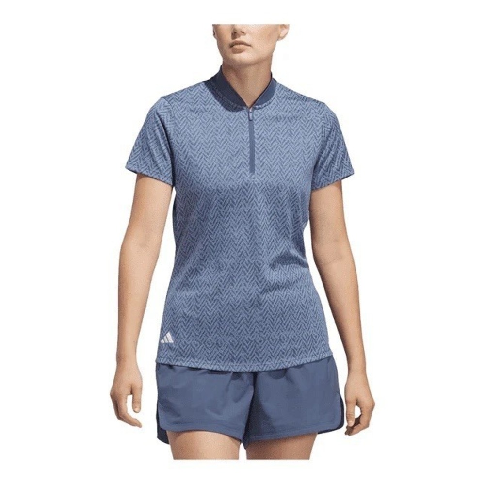 NWT Adidas Women XL ULT C JAQ Zip Polo Ultimate365 Blue Herringbone Blade Collar